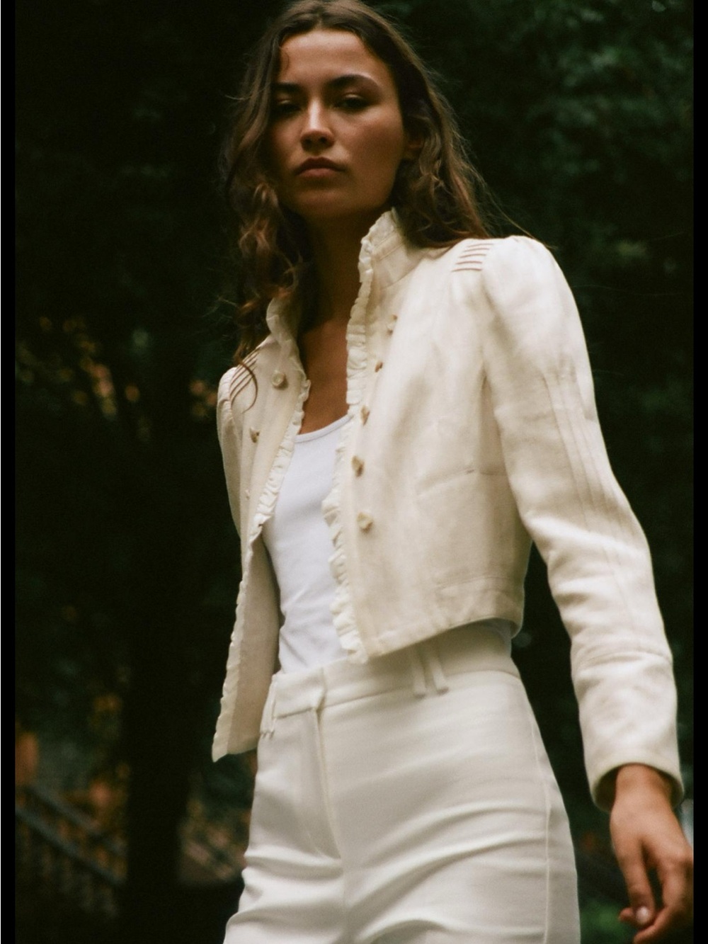 Zara Cream Ruffled Cropped Blazer